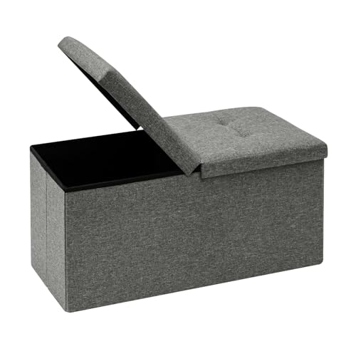 Storage Ottoman with Flipping Lids, Ottoman Bench Footrest Seat, Linen 30"x15"x15" (Grey)