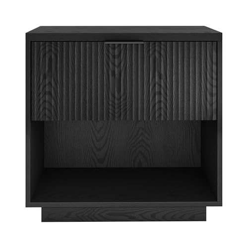 24" Fluted Nightstand, Ribbed Side Table, Natural Black | Ribbed-front design with a smooth-glide drawer and open cubby storage offers clean-lined style for bedrooms or home offices