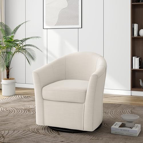 Swivel Accent Chair Armchair, Modern Round Single Sofa Seating Comfy Reading Barrel Chairs for Living Room Bedroom (Beige, Set of 2)
