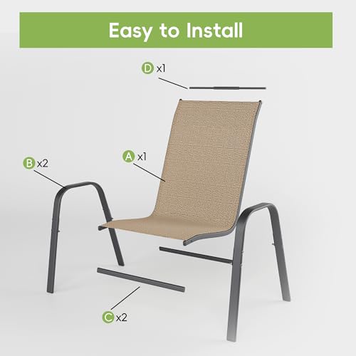 Patio Chairs Set of 4, Outdoor Dining Chairs Stackable for All Weather, Breathable Metal Modern Outside Furniture Chair for Pool Side, Garden, Backyard Deck, Brown