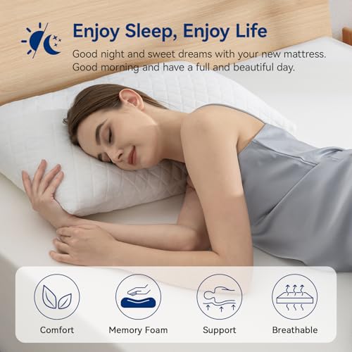 Plush Memory Foam Mattress, Breathable, 8 Inch, Full, White/Grey, 75 x 54 x 8 inches