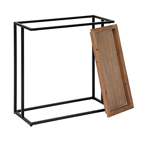 Lockridge Metal Console Table with Removable Tray Top, 28 x 31 x 13, Natural Wood and Black, Farmhouse Narrow Entryway Table with Inset Wooden Tray Top