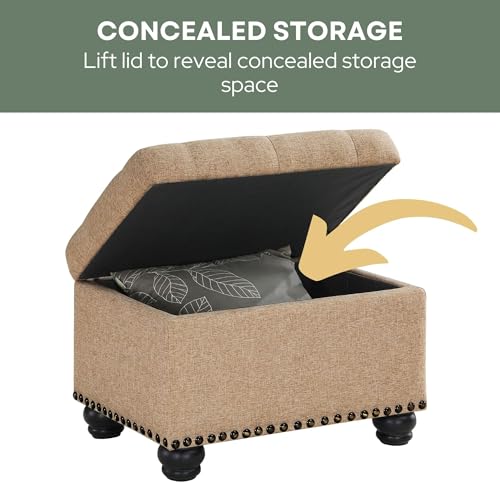Designs4Comfort 5th Avenue Storage Ottoman 24" - Contemporary Foot Stool and Seat with Hinged Lid for Living Room, Dining Room, Office, Den, Tan Fabric