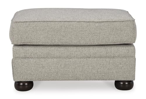 Signature Design by Ashley Gaelon Transitional Rectangular Upholstered Ottoman with Bun Legs, Light Brown