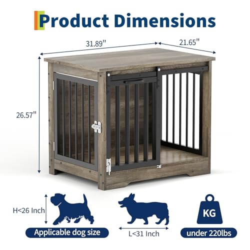 Dog Crate Furniture with Barn Door, Heavy Duty Kennel End Table, Gray Black, view 8