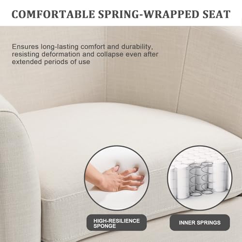 360° Swivel Barrel Accent Chair, Modern Round Arm Chair Upholstered Club Armchair, Single Sofa Seating in Fabric for Living Room, Bedroom (Beige)