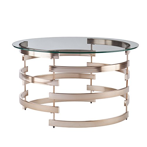 Belmar Contemporary Round Glass Top Coffee Table, Champagne