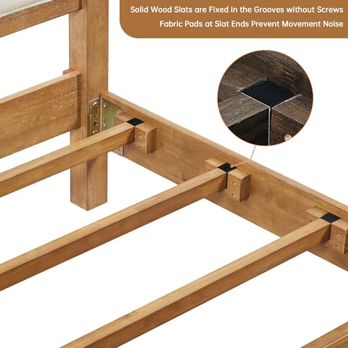 Solid Wood Queen Bed Frame with Headboard, view 7