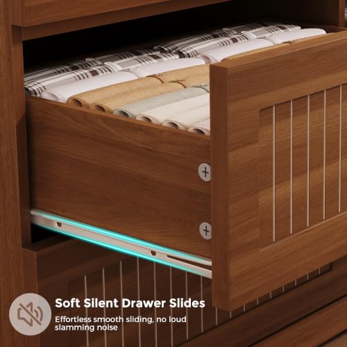Fluted 6 Drawer Dresser, Wooden Chest of Drawers for Bedroom, Walnut, view 7
