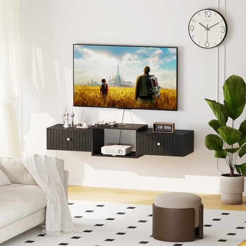 43" Floating TV Stand, Wood Entertainment Center with Big Storage, view 8