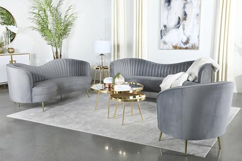 Coaster Home Furnishings - Sophia - 3-Piece Velvet Upholstered Sofa Set with Channel Tufting and Inverted Camel Back - Contemporary - Living Room - Gray - 506864-S3