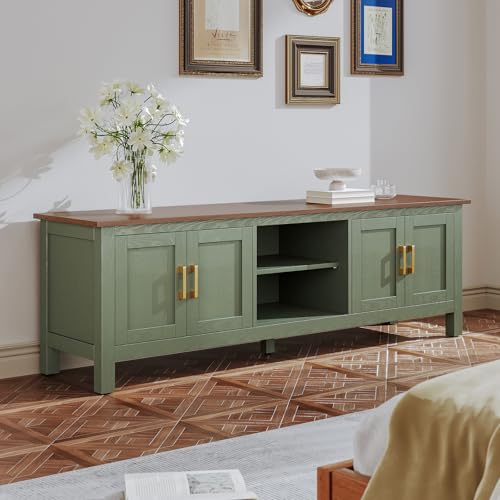 63" TV Stand, Farmhouse Entertainment Center with Storage,Green, view 8