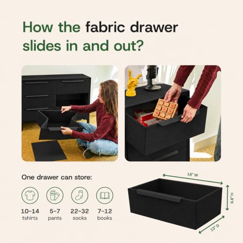 Naima 5-Drawer Premium Fabric Dresser for Bedroom, Waterproof, Black, view 8