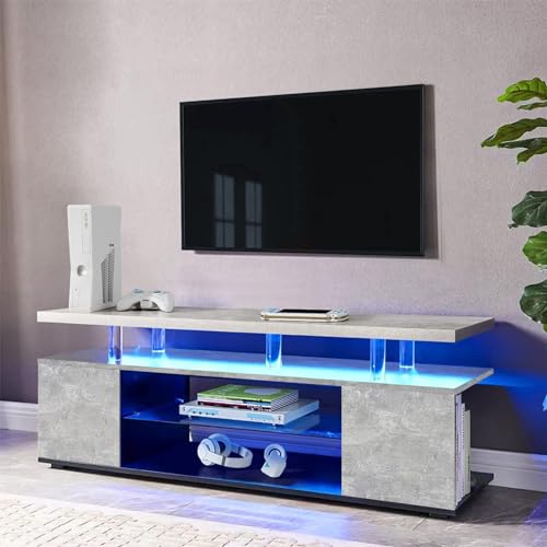 TV Stand with LED Lights Modern Gaming Tv Stand for 70" TV with Storage Remote App Control Long LED Entertainment Center for Livingroom, Bedroom (Gray/for 70" TV, 63.00"*16.00"21.00)