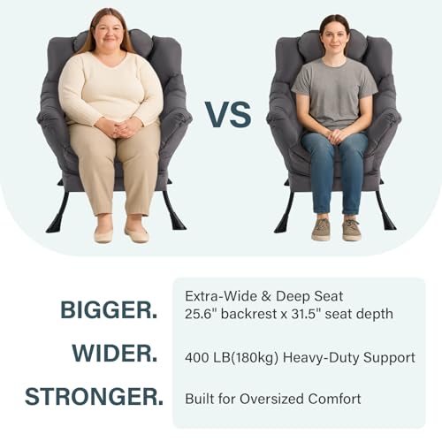 Lazy Chair with Ottoman, Comfy Fabric Accent Lounge Arm Chair with Lumbar Pillow and Folding Footrest, Reading Leisure Sofa Armchair for Bedroom, Living Room, Dorm,Dark Grey
