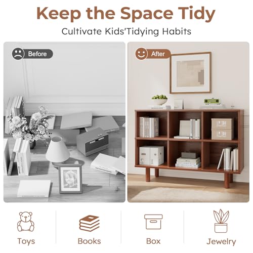 Solid Wood 6 Cube Storage Organizer, Horizontal Bookshelf with Storage, view 8