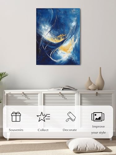 NuYeBiofx Navy Blue Gradient Abstract Color Block Canvas Wall Art Prints,40"x28" Framed Picture Artwork Impressionistic Style Printed Canvas Oil Painting for Living Room Bedroom Office,Ready to Hang