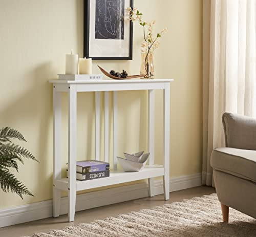Narrow Console Table with Storage – Rectangular Entryway & Behind Sofa Table, Wood Accent Hallway Table for Foyer or Living Room, White