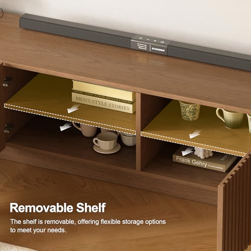 86.61" Mid-Century Modern TV Stand for TVs up to 85", Sturdy Living Room Furniture Media Console with Large Storage Space, Entertainment Center for Living Room and Bedroom, Walnut