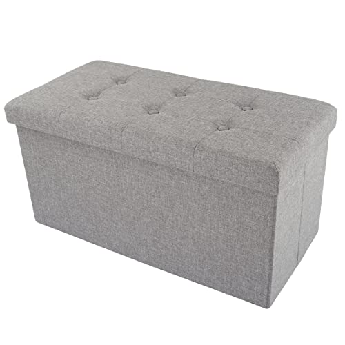 Folding Storage Ottoman - 30-Inch Tufted Footrest, Linen Chest, or Bench with Removable Bin for Living Room, Bedroom, or Dorm (Light Gray)