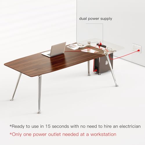 Writing Computer Desk, 60-Inch Large Executive Desk Office Workstation with Chrome-Plated Legs and Built-in Power Outlet, Writing Table Business Furniture, Modern Minimalist Style for Home Office