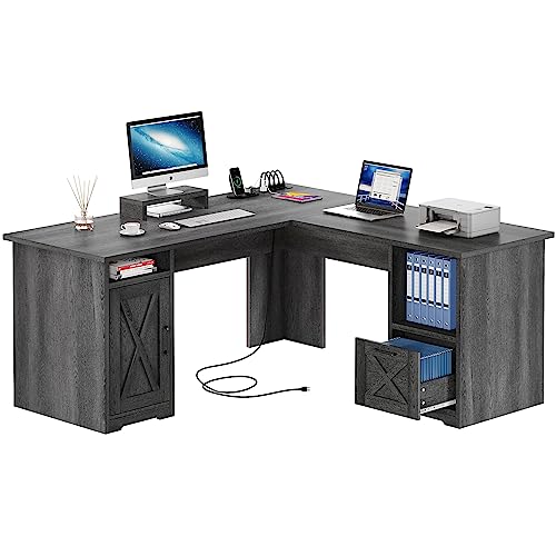 L Shaped Desk with Power Outlets, view 2