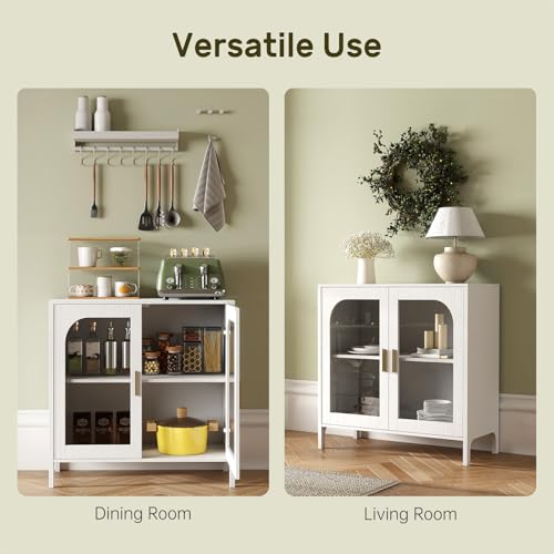 Sideboard Storage Cabinet with Adjustable Shelves, 39.4" Wide Wood Buffet Cabinet with Double Doors, Freestanding Console Cabinet for Dining Room, Entryway, White
