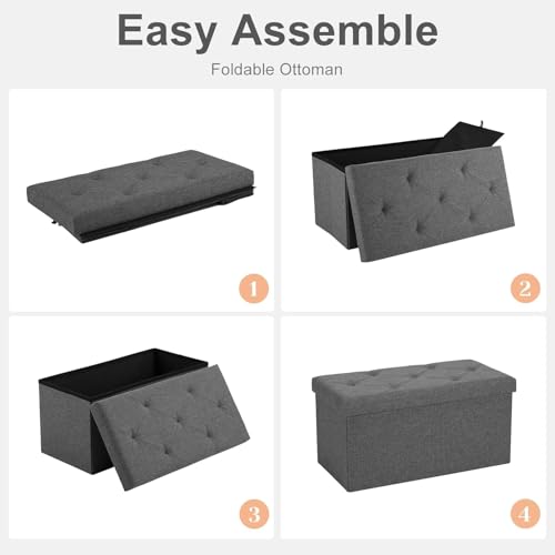 30in Foldable Storage Ottoman Bench, End of Bed Foot Rest Stools Ottoman Storage Chest with Padded Seat for Bedroom, Living Room, Holds up to 660 lb, Modern Grey