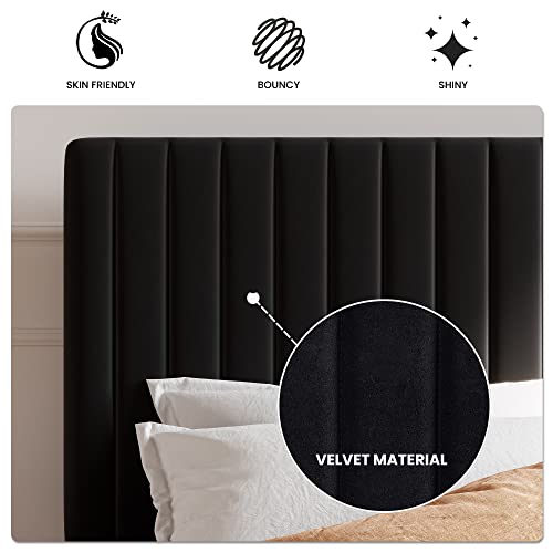 Queen Velvet Platform Bed Black, view 7