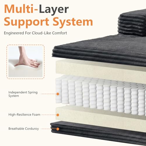 Sectional Couches for Living Room Cloud Couch Sofa with L-Shape Couch in a Box Upholstered Boneless Couchs Modern Modular Sectional Couch with Chaise(Black,3 Seater-Right-Facing Chaise-96)