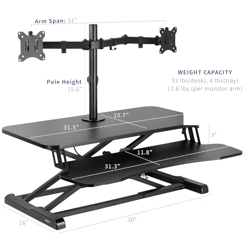 VIVO Black 32 in Standing Desk Converter with Monitor Stand, DESK-V000K-M2, view 4