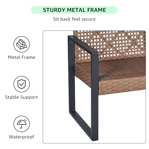 Outdoor Patio Furniture Set, 4 Piece Rattan Chairs with Coffe Table for Backyard, Balcony, Deck, Front Porch, Patio Conversation Seating Sets for Outside, Juego Muebles de Exterior(Light Brown)