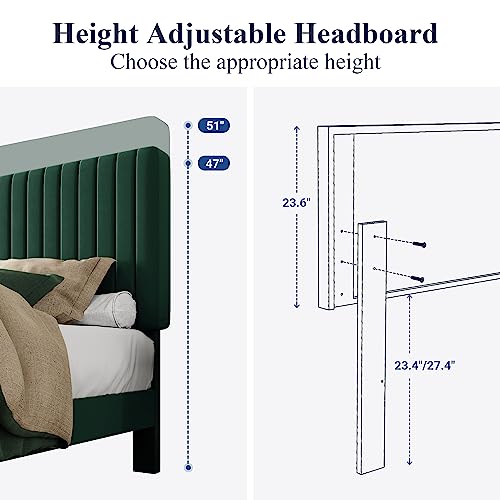 Queen Velvet Platform Bed with Tufted Headboard, view 7