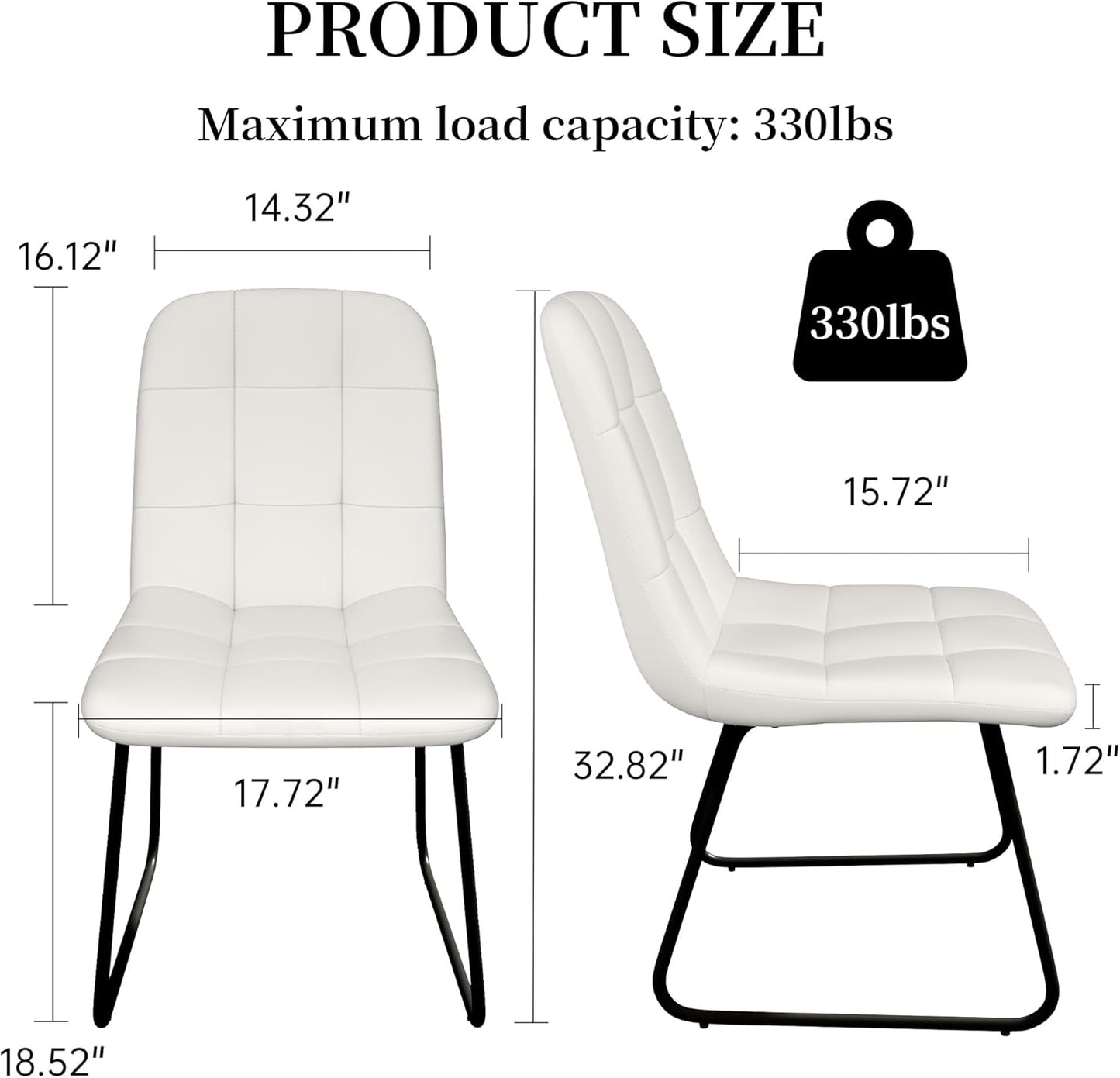 Dining Chairs Set of 2, Modern Kitchen Faux Leather Dining Room Chairs for Kitchen Living Dining Room (2 White)