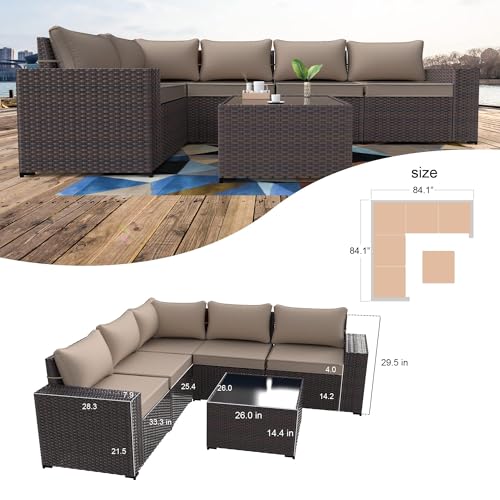 6PCS Outdoor Patio Furniture Set PE Wicker Rattan Sectional Sofa Patio Conversation Sets,Khaki