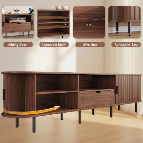 86.6" TV Stand with Power Outlet for TVs up to 90", Walnut Media Console, view 8