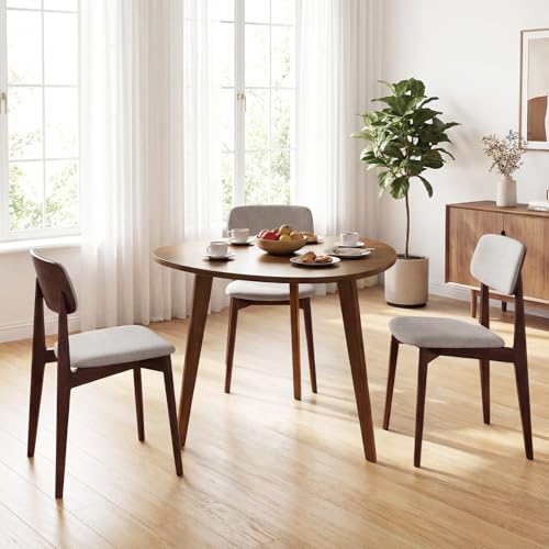 35.5" Dining Table for 2-3, Farmhouse Wooden Kitchen Table with Solid Rubber Wood Legs, Space-Saving Dinner Table for Dinette, Living Room, Dorm, Home Office, Walnut