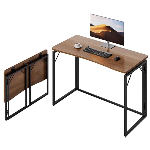40" Folding Desk - Brown, No Assembly Middle Size Foldable Desk for Home, Office, Wooden Top Folding Computer Desk for Working, Writing, Studying