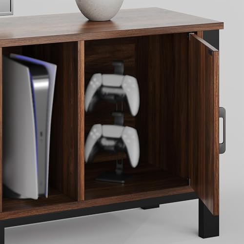 TV Stand for 75/80/85 inch TV, LED Gaming Entertainment Center, Modern TV Cabinet with Glass Shelves for Living Room, Media Console with 2 Storage Drawers & Cabinets for Bedroom, Walnut