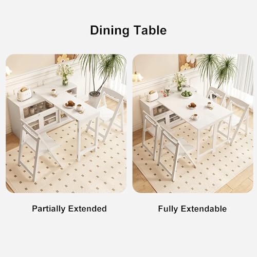 47" Large Buffet Sideboard Cabinet Extendable Wood Kitchen Storage Cabinet with 3 Doors, Foldable Dining Table with Extension Leaves, White (White)