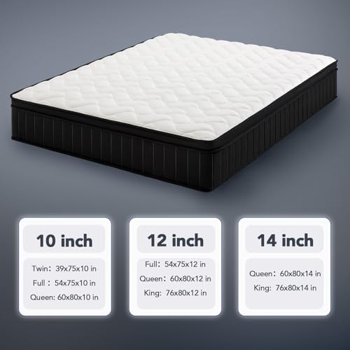 12 Inch Queen Size Mattresses, Memory Foam Hybrid Mattress in a Box with Independent Spring, Soft and Comfortable, Pressure Relief, CertiPUR-US Certified, Medium