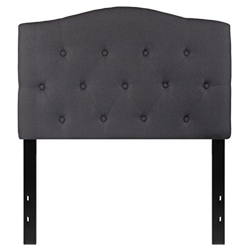 Tufted Upholstered Twin Size Headboard in Dark Gray Fabric
