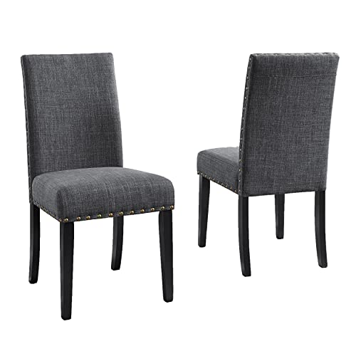 Biony Gray Fabric Dining Chairs with Nailhead Trim, Pack of 2