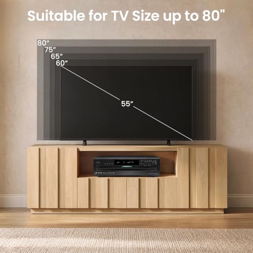 78.7-Inch Fluted TV Stand with Storage for 80-Inch TVs, Natural, view 8