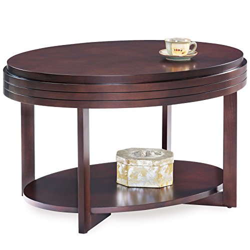 10109-CH Oval Small Coffee Table with Shelf, Chocolate Cherry