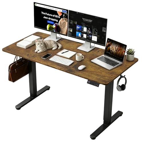 Adjustable Standing Desk, 48x24 Inch Electric Desk with 3 Memory Presets & Child Lock, Ultra-Quiet Motor, T-Leg Steel Frame, Adjustable Feet, for Programmer Workstation,Dark Walnut