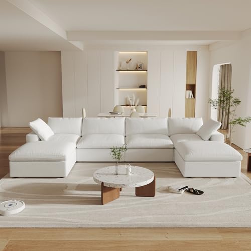 Cloud Modular Sectional Sofa Couch with 2 Storage Ottomans,160.6" U Shaped Couch,Minimalist Wide Deep Seat Convertible Couches for LivingRoom, Covers Washable&Replaceable,White