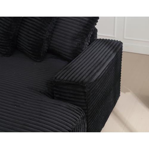 111 Inch Corduroy Sectional Couches for Living Room | L-Shaped Sectional Couch with 8 Pillows | Cloud Couch with Deep Seat | Solid Wood Frame Sofa Black (Right Facing Chaise)