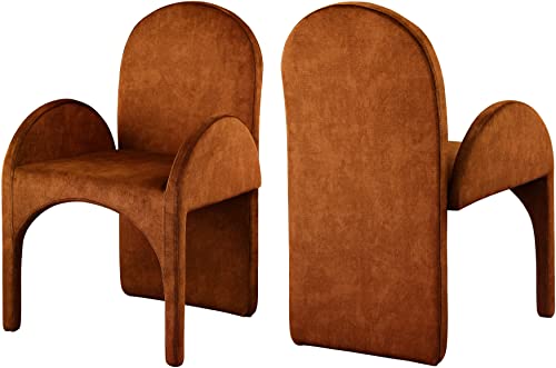 Meridian Furniture 803Cognac-AC Summer Collection Modern | Contemporary Velvet Upholstered Dining Arm Chair with Steel Frame, 22" W x 22.5" D x 35.5" H, Cognac, Set of 2