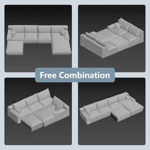 136" Cloud Sectional Couch with U-Shaped Chaise, view 7